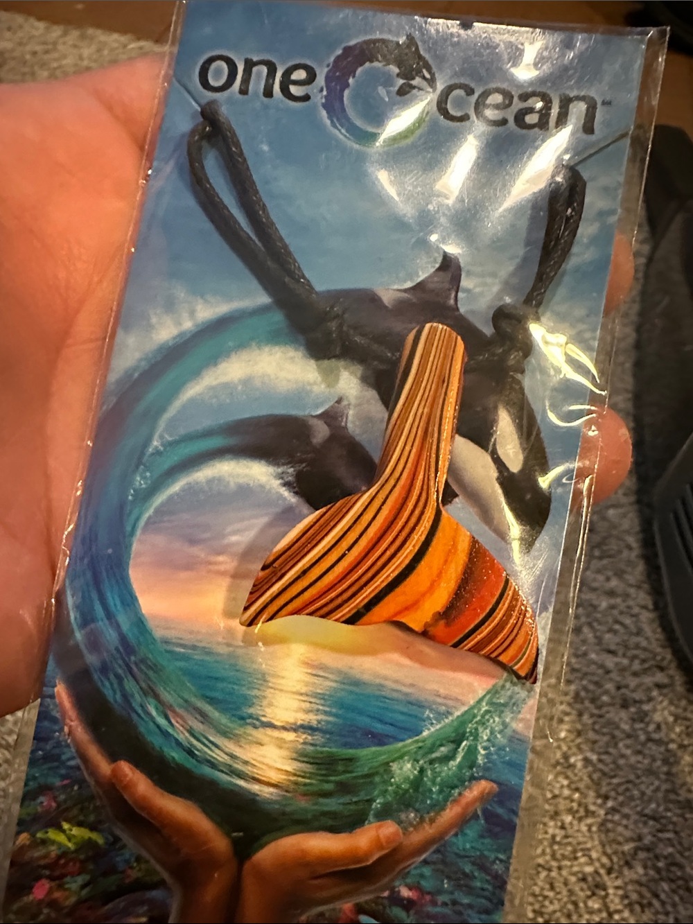 One Ocean Striped Whale Tail Necklace - Orange & Black